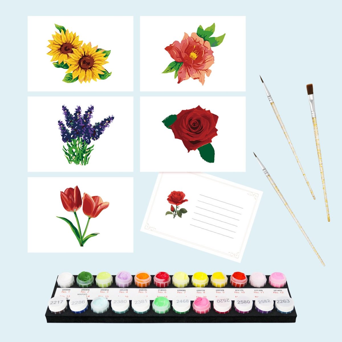 Malen nach Zahlen - 5 Postkarten – Blumen Set-Malen nach zahlen
