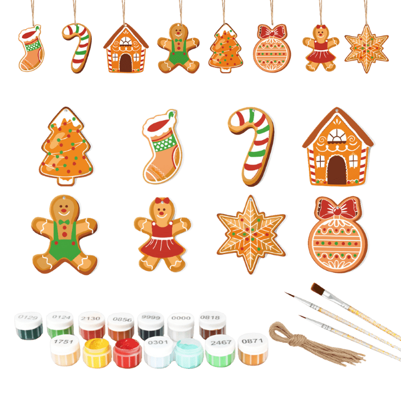 Malen nach Zahlen - 8 Weihnachtsanhängern | Lebkuchen-Set-Malen nach zahlen