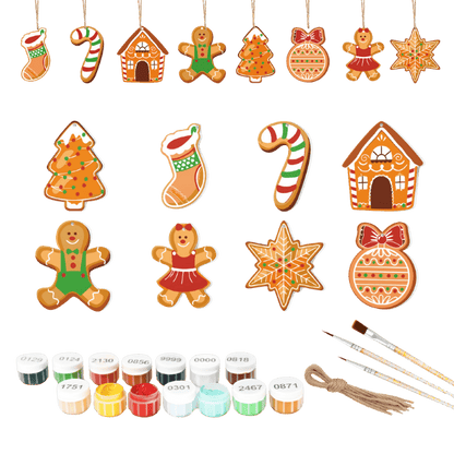 Malen nach Zahlen - 8 Weihnachtsanhängern | Lebkuchen-Set-Malen nach zahlen