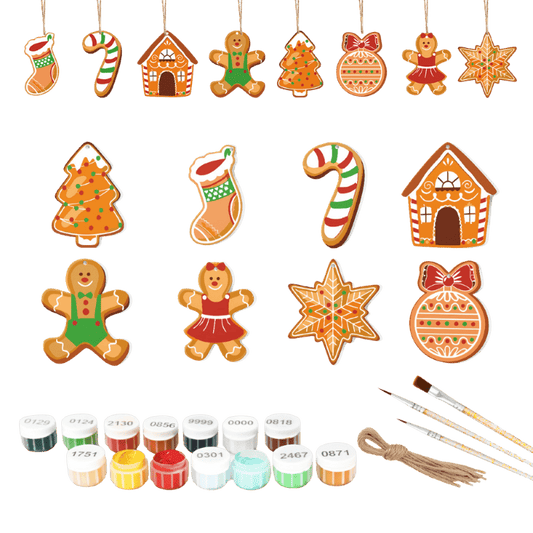 Malen nach Zahlen - 8 Weihnachtsanhängern | Lebkuchen-Set-Malen nach zahlen