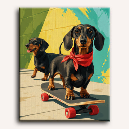 Malen nach Zahlen - Skater-Dackel