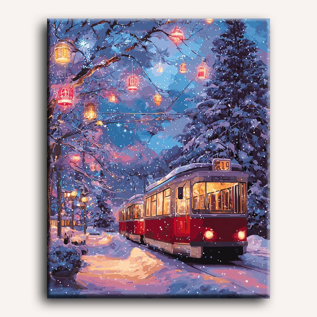 Malen nach Zahlen - Verschneite Straßenbahn
