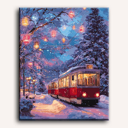 Malen nach Zahlen - Verschneite Straßenbahn