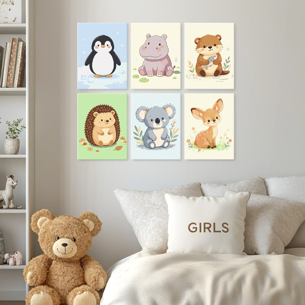 6 Mini-Gemälde auf Holzplatte – Kleine Tierfreunde Set