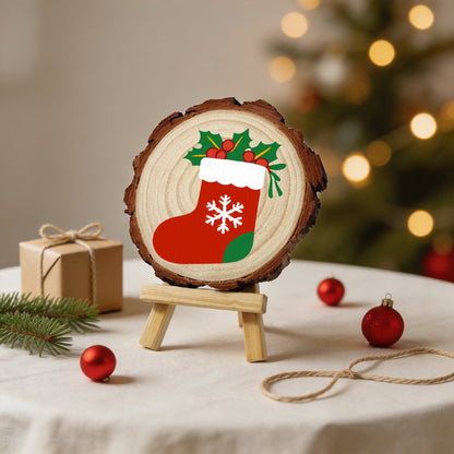 Malen nach Zahlen Baumscheibe - Weihnachtsstrumpf