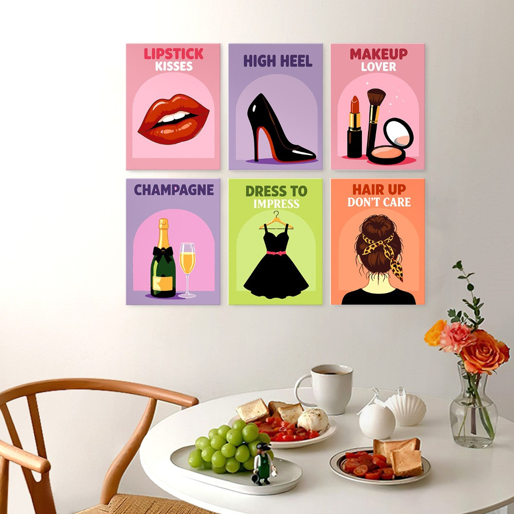 6 Mini-Gemälde auf Holzplatte – Glamour-Essentials Set