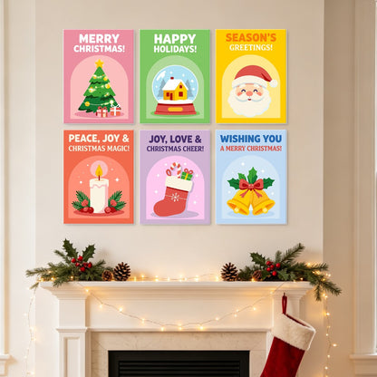 6 Mini-Gemälde auf Holzplatte – Weihnachtsgrüße Set