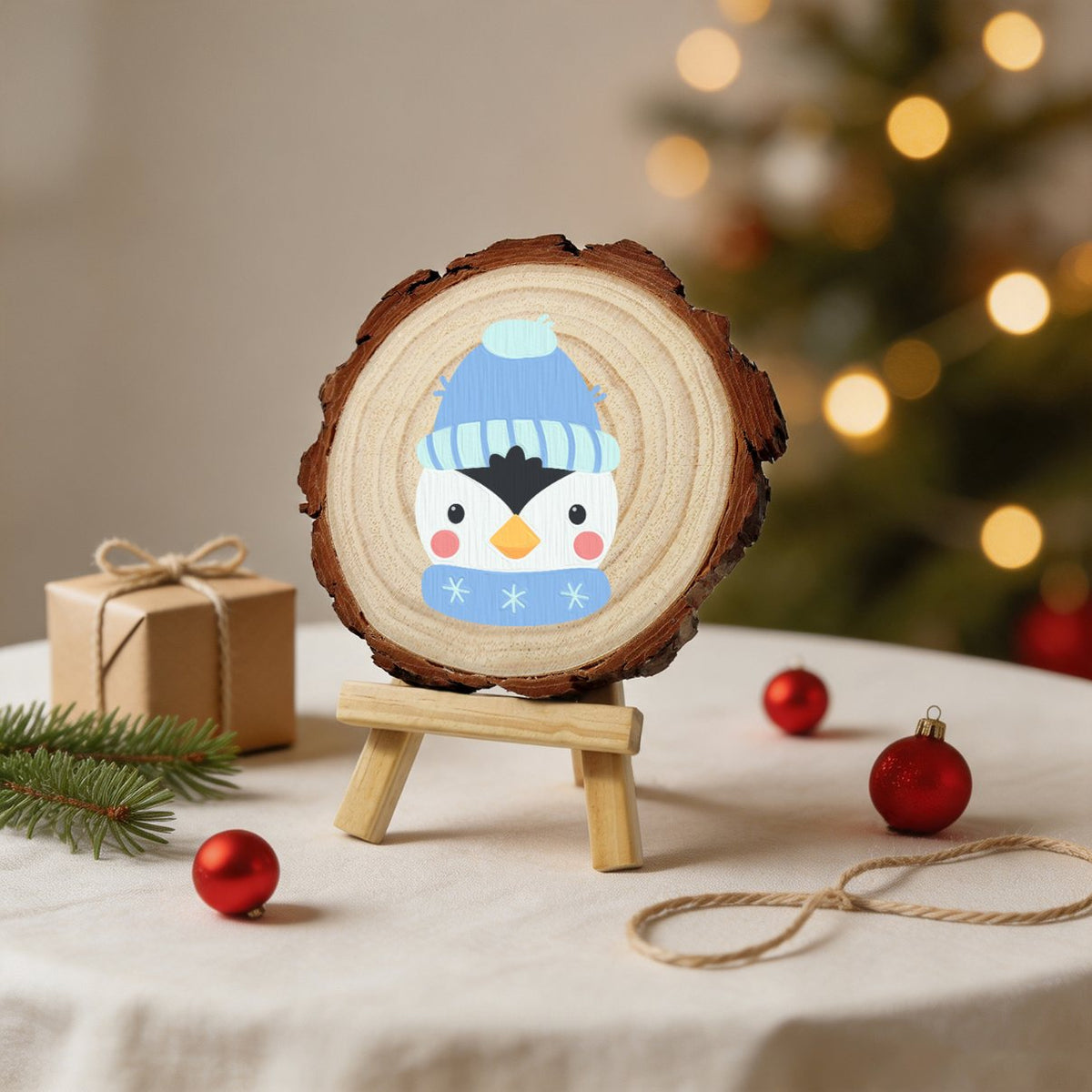 Malen nach Zahlen Baumscheibe - Weihnachtspinguin