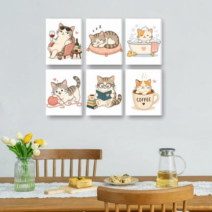 6 Mini-Gemälde | Kawaii Katzenleben-Set