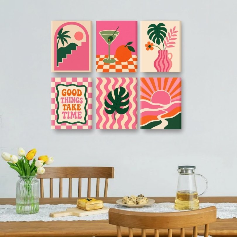 6 Mini-Gemälde | Retro Rosa Vibes-Set