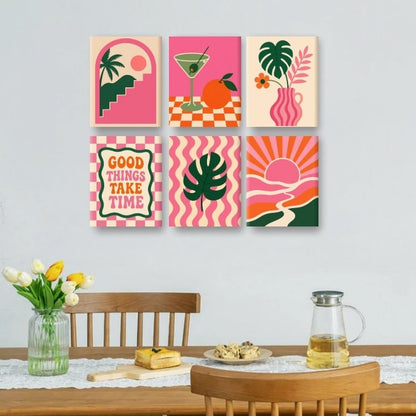 6 Mini-Gemälde | Retro Rosa Vibes-Set