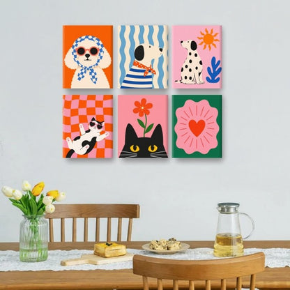 6 Mini-Gemälde | Pop-Art Haustiere-Set