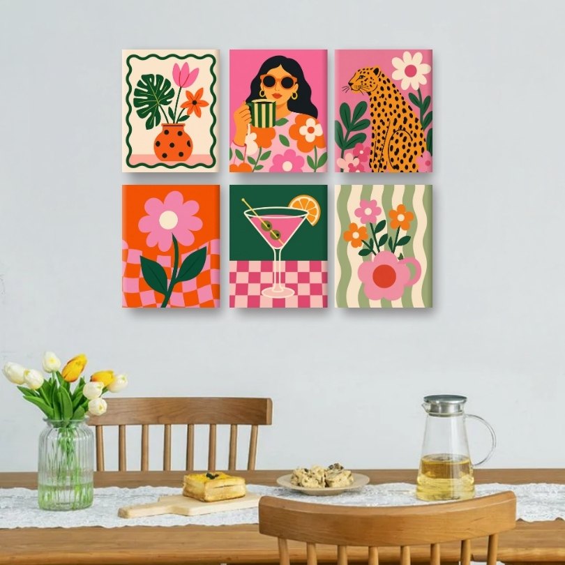 6 Mini-Gemälde | Lebendiges Lifestyle-Set
