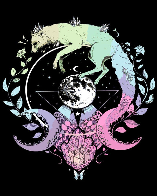 Malen nach Zahlen - Malen nach Zahlen - Kristallwolf über den Mond - by Pixie Cold