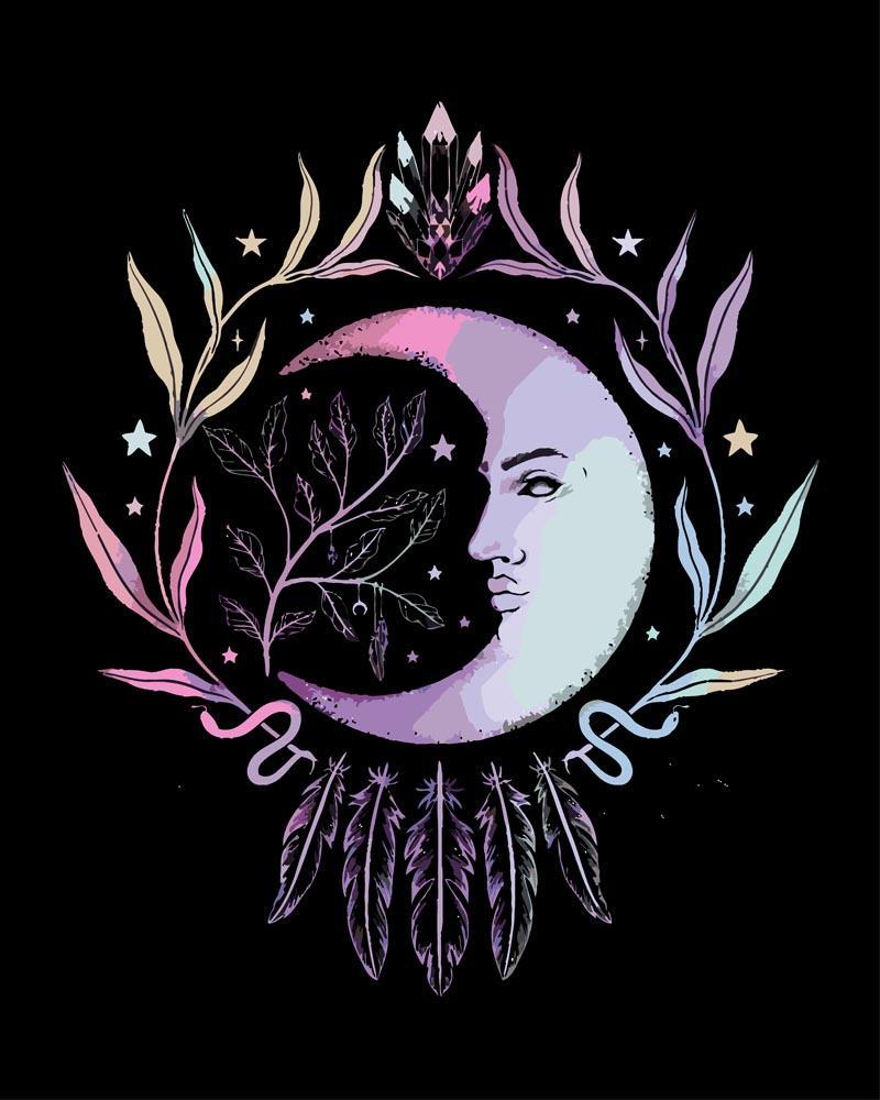 Malen nach Zahlen - Malen nach Zahlen - Mond mit Gesicht - by Pixie Cold