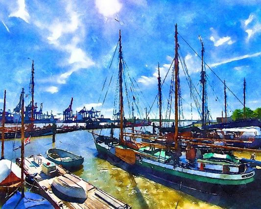 Malen nach Zahlen - Malen nach Zahlen - An der Elbe in Hamburg - by zamart