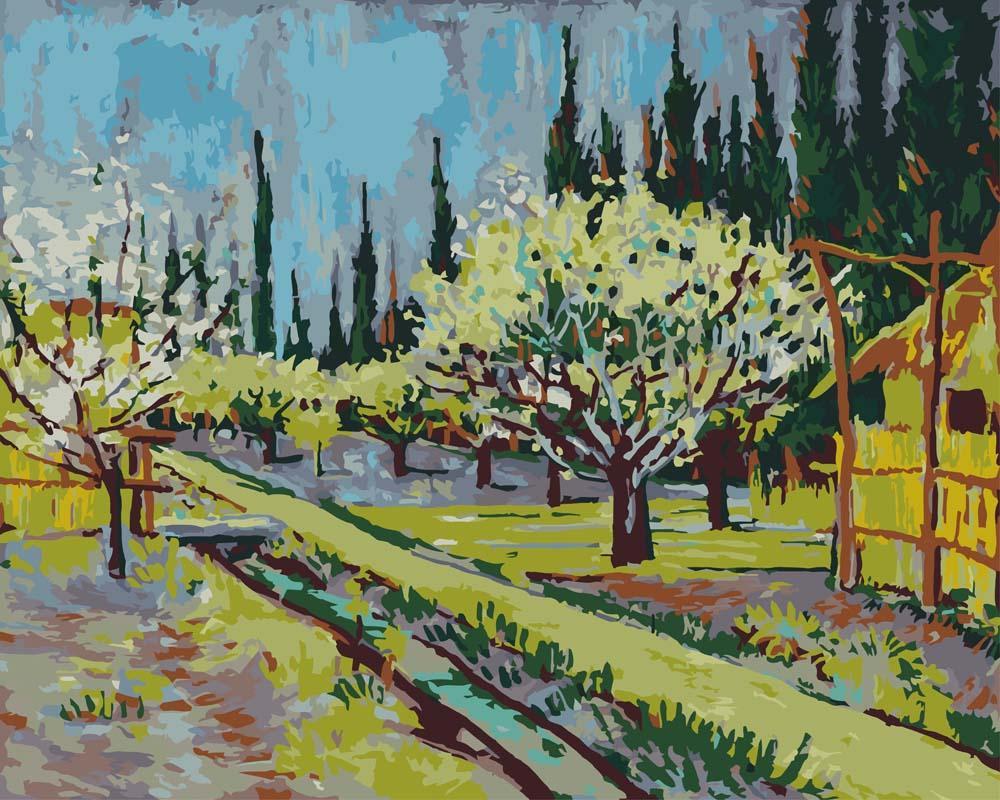 Malen nach Zahlen - Malen nach Zahlen - Blühender Obstgarten, von Zypressen umgeben - Vincent van Gogh