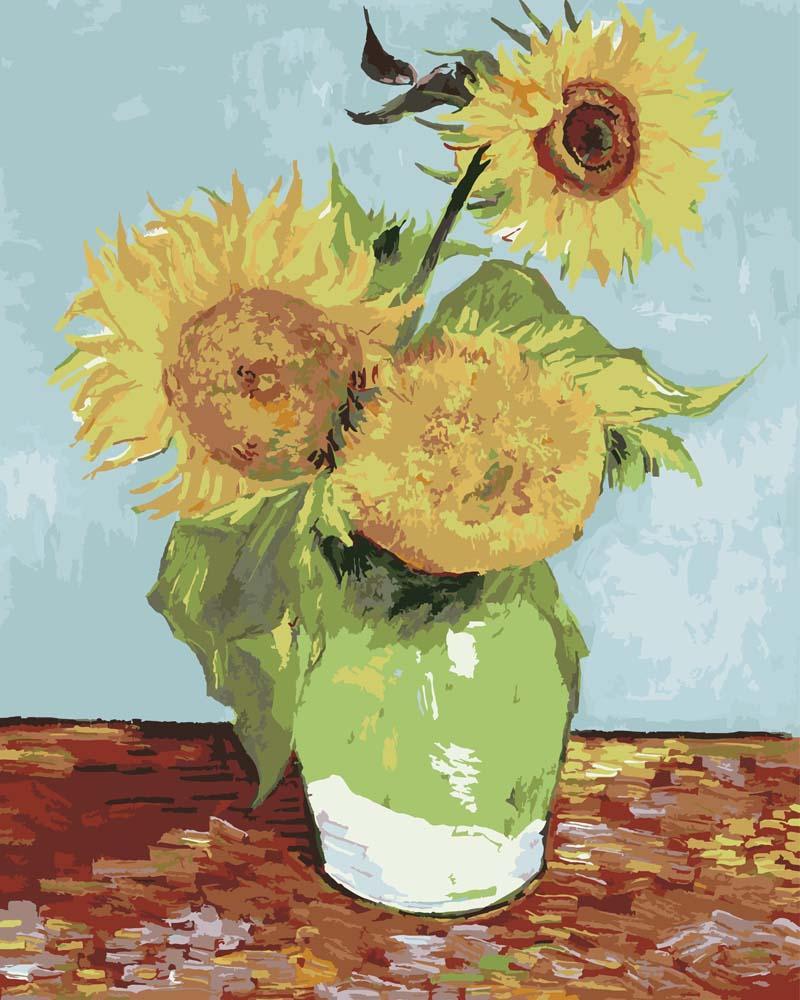 Malen nach Zahlen - Malen nach Zahlen - Drei Sonnenblumen in einer Vase - Vincent van Gogh