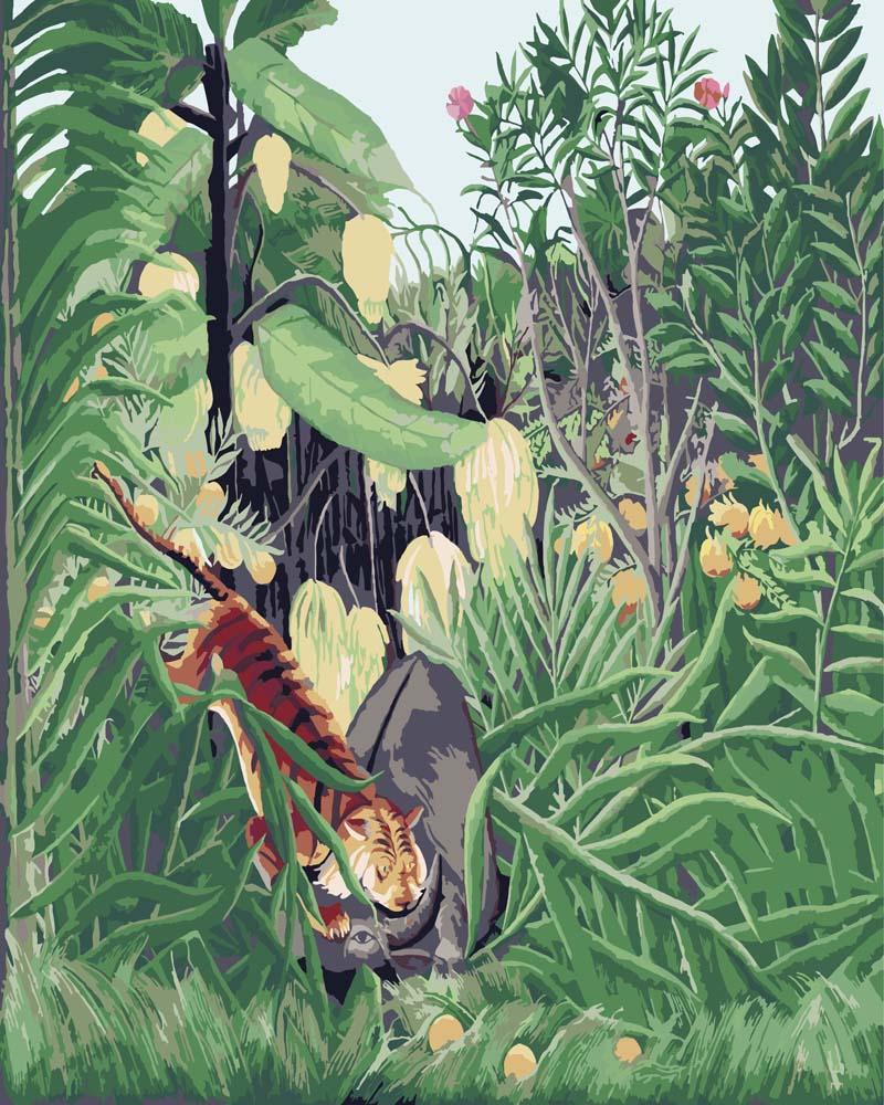 Malen nach Zahlen - Malen nach Zahlen - Kampf zwischen einem Tiger und einem Büffel von Henri Rousseau