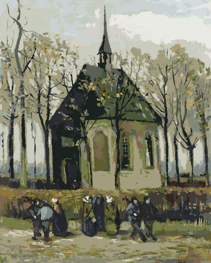 Malen nach Zahlen - Malen nach Zahlen - Kongregation verlässt die reformierte Kirche in Nuenen - Vincent van Gogh