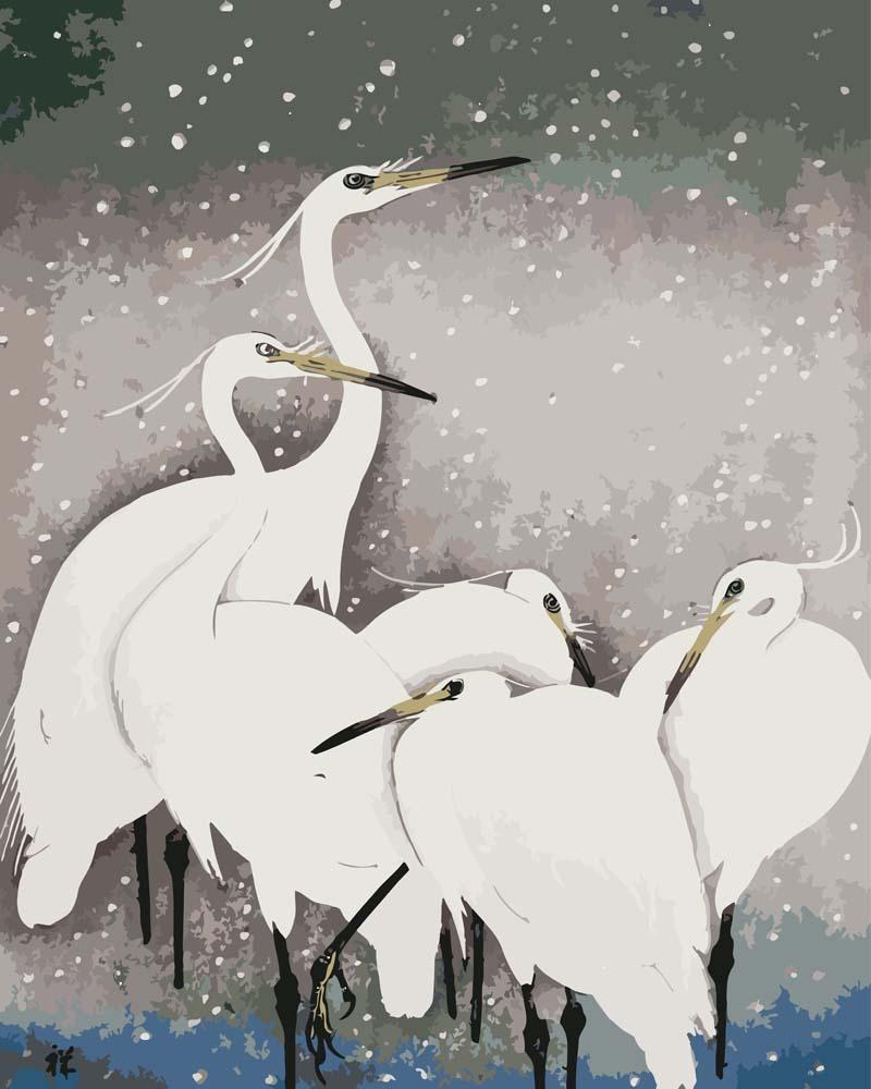 Malen nach Zahlen - Malen nach Zahlen - Reihergruppe von Ohara Koson Illustration
