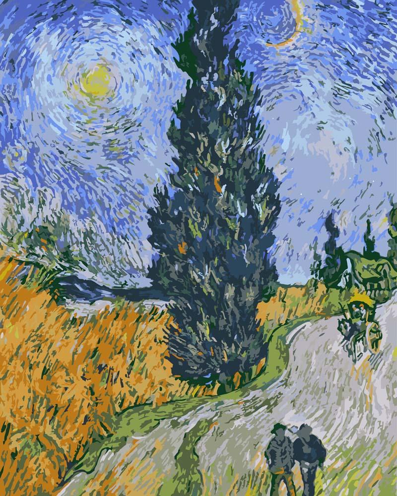Malen nach Zahlen - Malen nach Zahlen - Straße mit Zypresse und Stern - Vincent van Gogh
