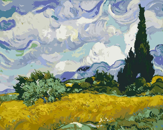 Malen nach Zahlen - Malen nach Zahlen - Weizenfeld mit Zypressen - Vincent van Gogh