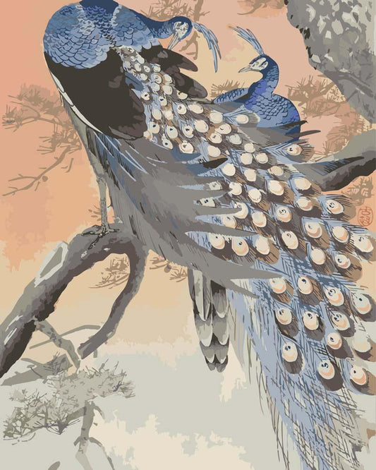Malen nach Zahlen - Malen nach Zahlen - Zwei Pfaue auf einem Ast von Ohara Koson