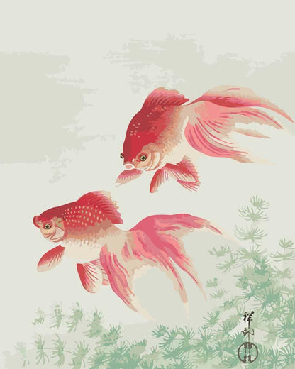 Malen nach Zahlen - Malen nach Zahlen - Zwei Schleiergoldfische von Ohara Koson