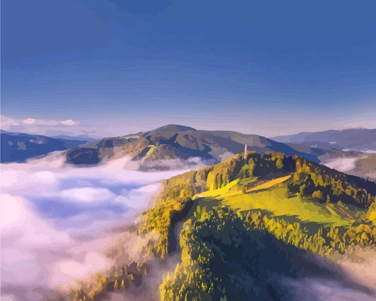 Malen nach Zahlen - Malen nach Zahlen - Berge mit rosa Wolken