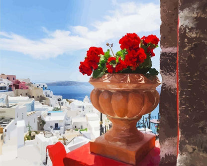 Malen nach Zahlen - Malen nach Zahlen - Blick in Thira - Santorini - Griechenland