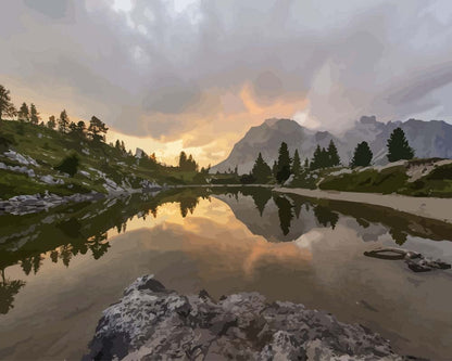 Malen nach Zahlen - Malen nach Zahlen - Spiegelung im Bergsee
