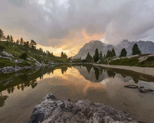 Malen nach Zahlen - Malen nach Zahlen - Spiegelung im Bergsee