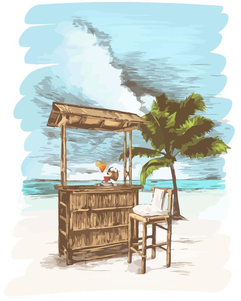Malen nach Zahlen - Malen nach Zahlen - Bambusbar am Strand