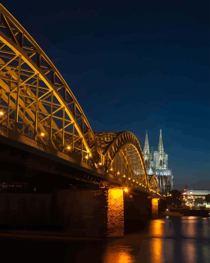 Malen nach Zahlen - Malen nach Zahlen - Köln bei Nacht - Hohenzollern Brücke + Kölner Dom