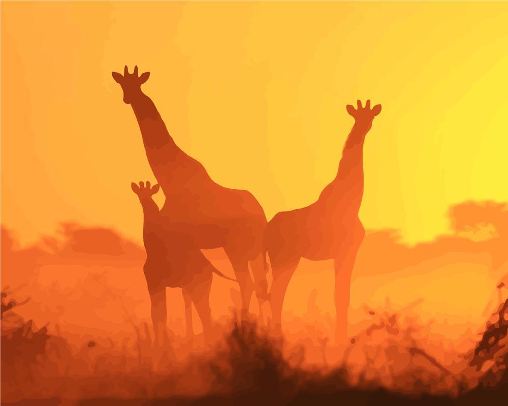 Malen nach Zahlen - Malen nach Zahlen - Giraffenfamilie in der Natur