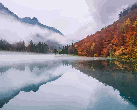 Malen nach Zahlen - Malen nach Zahlen - Nebliger Herbsttag am Smaragd See