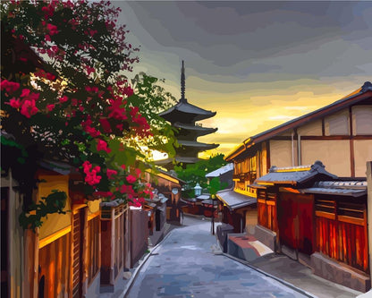 Malen nach Zahlen - Malen nach Zahlen - Pagode bei Sonnenuntergang Kyoto Japan