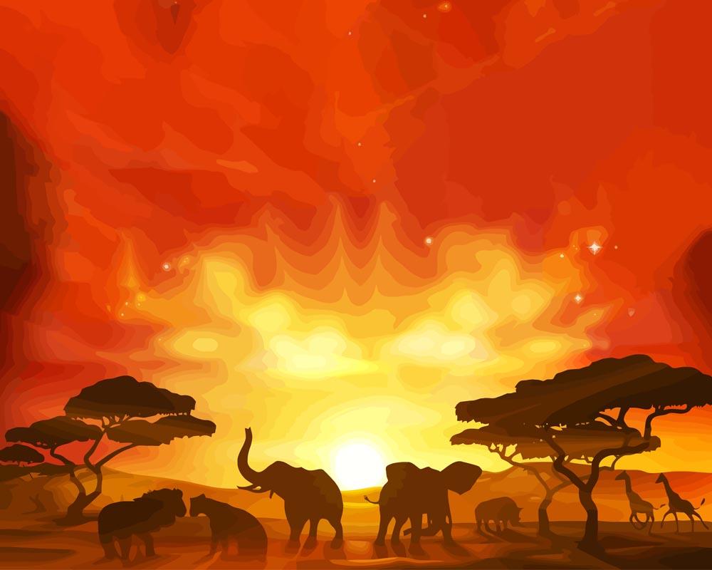 Malen nach Zahlen - Malen nach Zahlen - Tiere Safari-Silhouetten