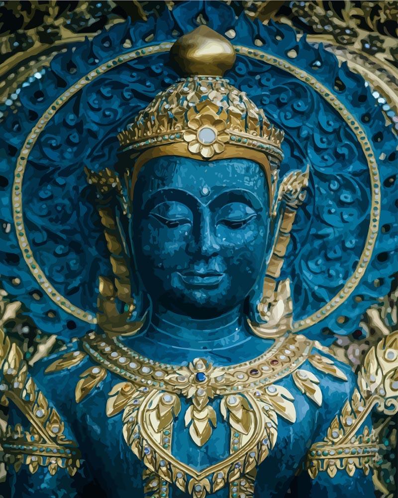 Malen nach Zahlen - Malen nach Zahlen - Blaue und Goldene Buddha Statue