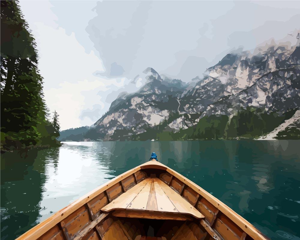 Malen nach Zahlen - Malen nach Zahlen - Pragser Wildsee in den Bergen