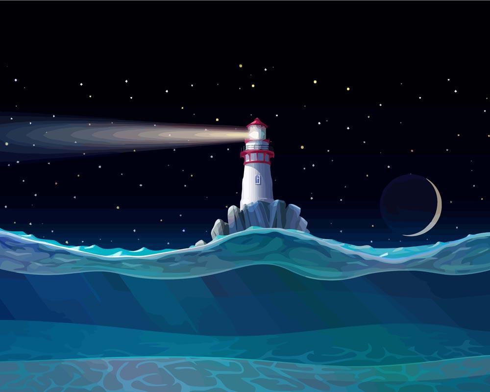 Malen nach Zahlen - Malen nach Zahlen - Leuchtturm Meer, Unterwasser, Wellen, Nacht