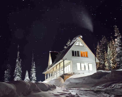 Malen nach Zahlen - Malen nach Zahlen - Winterhaus bei Nacht