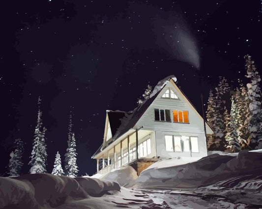 Malen nach Zahlen - Malen nach Zahlen - Winterhaus bei Nacht