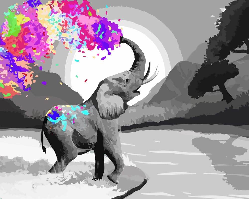 Malen nach Zahlen - Malen nach Zahlen - Farbenfroher Elefant