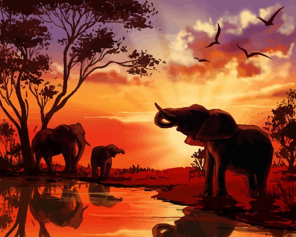 Malen nach Zahlen - Malen nach Zahlen - Afrikanische Savannenelefanten