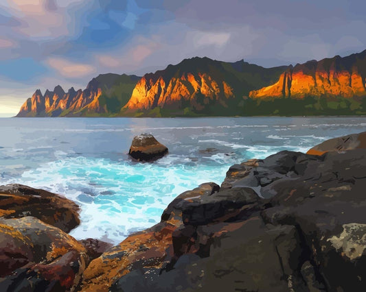 Malen nach Zahlen - Malen nach Zahlen - Abendliche norwegische Meereslandschaft