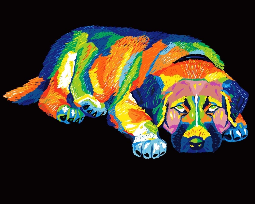 Malen nach Zahlen - Malen nach Zahlen - Neon Hund liegend