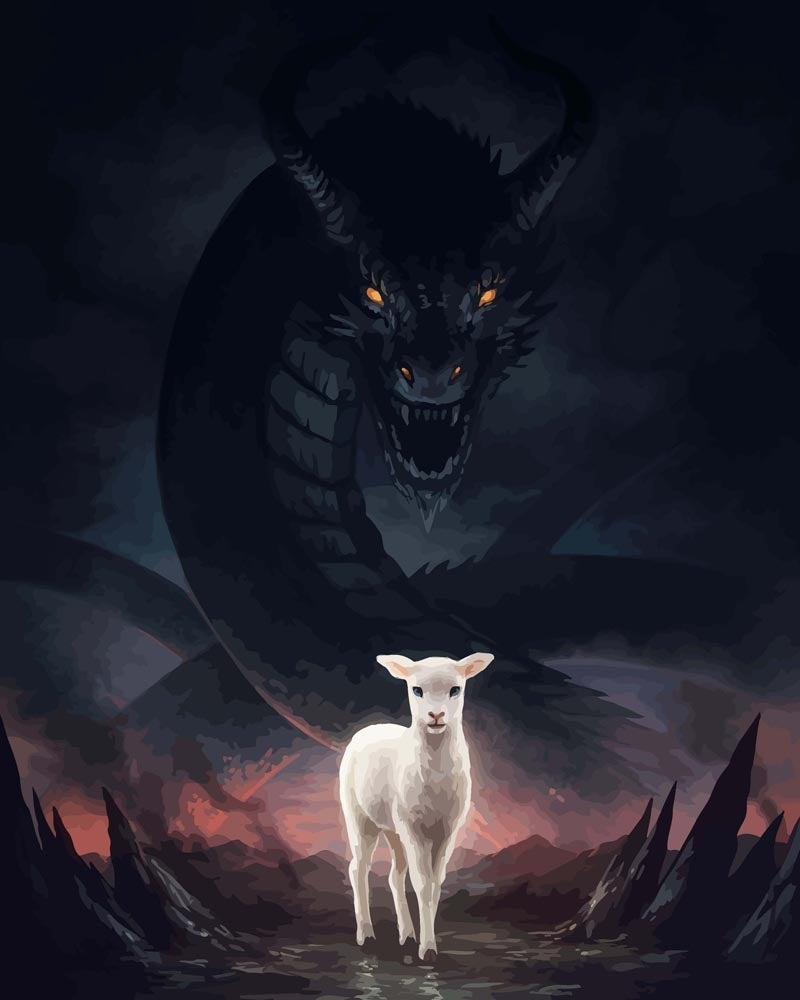 Malen nach Zahlen - Malen nach Zahlen - Das Lamm und der Drache - by jojoesart