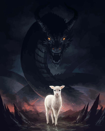 Malen nach Zahlen - Malen nach Zahlen - Das Lamm und der Drache - by jojoesart